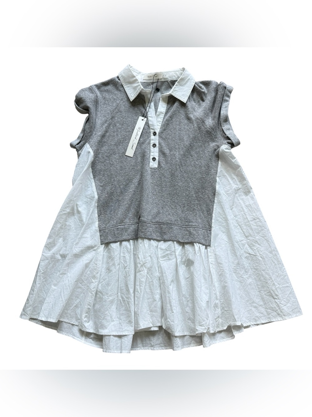 Mustard Seed Mixed Media Collared Shirt Dress Gray White M NWT Preppy Oversized